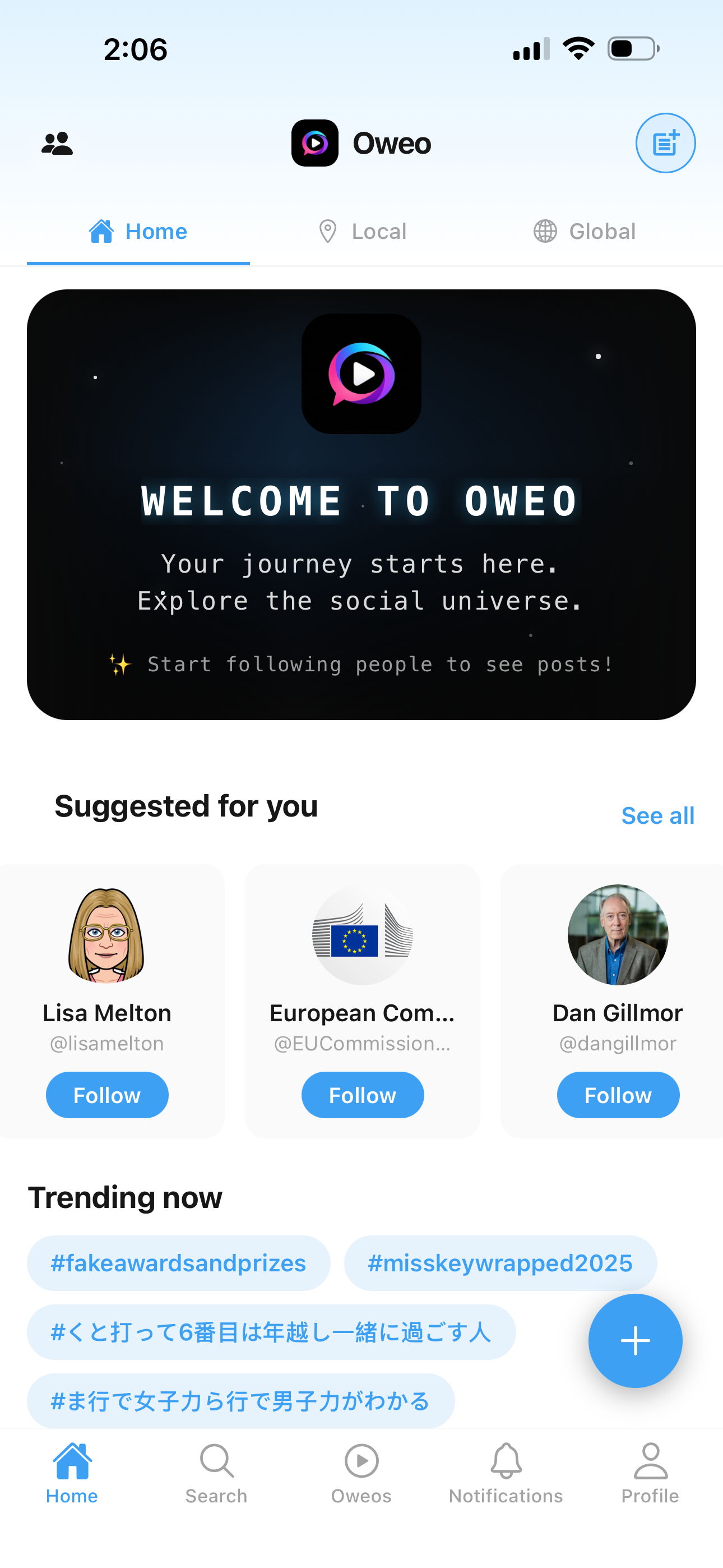 Oweo onboarding screen